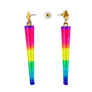 Paar oorbellen, neon veelkleurige draaikegel