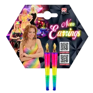 Paar oorbellen, neon veelkleurige draaikegel