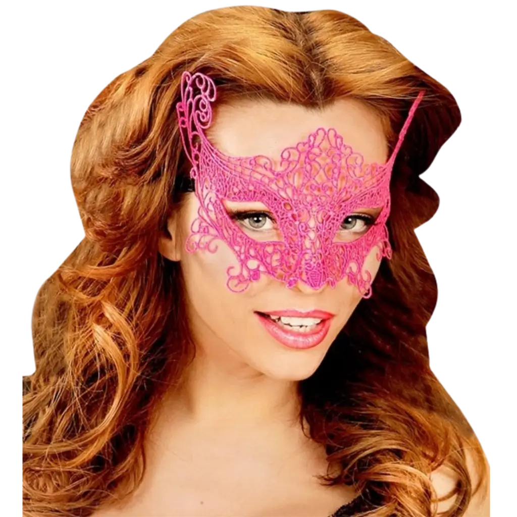 Neonroze kanten wolvenmasker