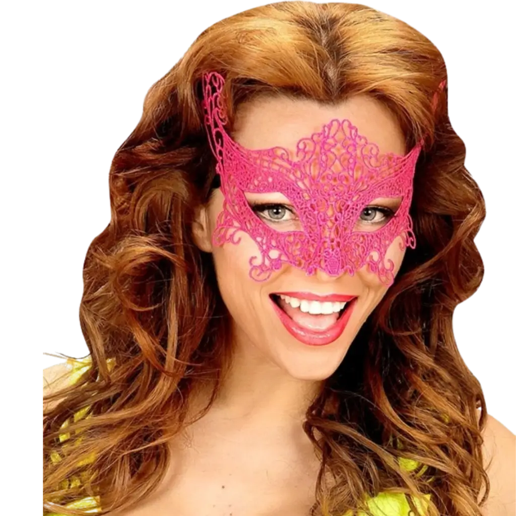 Neonroze kanten wolvenmasker
