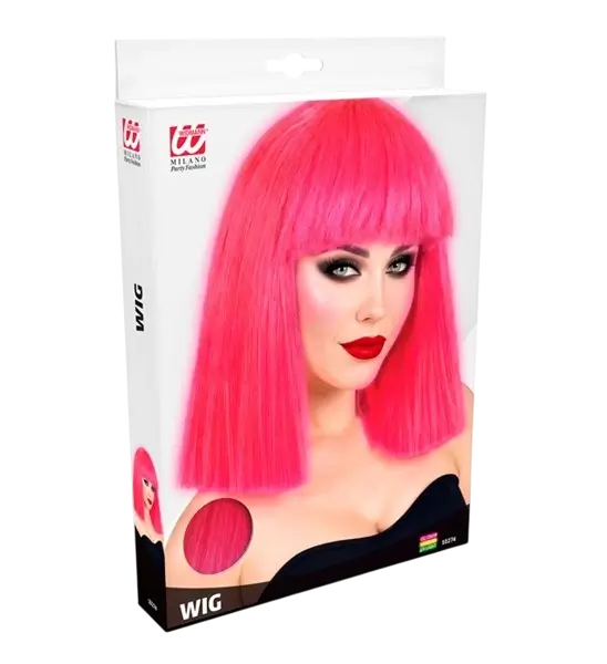 Fluorescerend roze pruik met franje