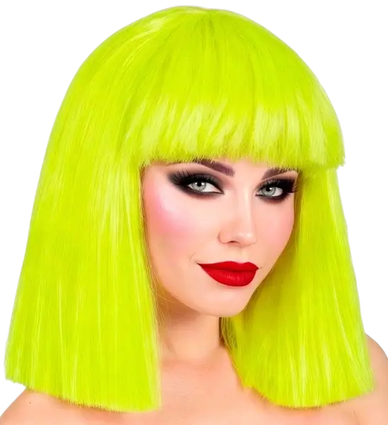 Fluorescerend gele pruik met franje