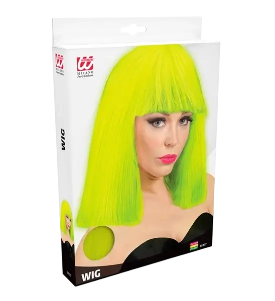 Fluorescerend gele pruik met franje