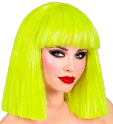 Fluorescerend gele pruik met franje