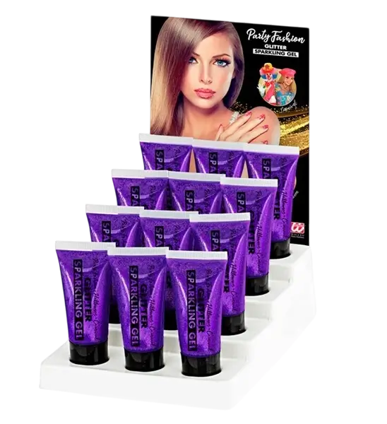 Violette glittergel voor lichaam en gezicht