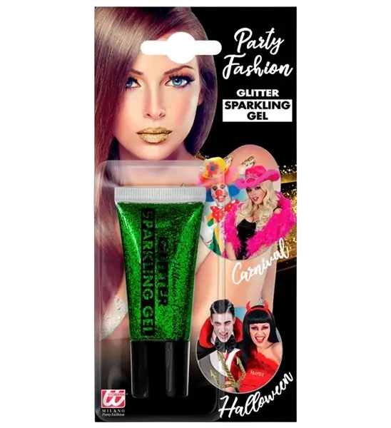 Groene glittergel voor lichaam en gezicht