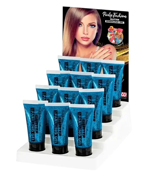 Blauwe glittergel voor lichaam en gezicht