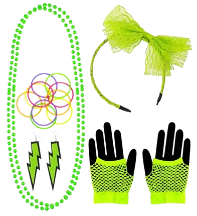 80s kostuum accessoires set in neon groen