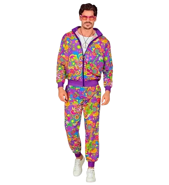 Fluorescerende flower power hippie jumpsuit - S