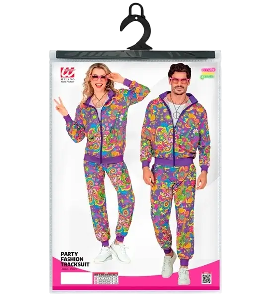 Fluorescerende flower power hippie jumpsuit - S