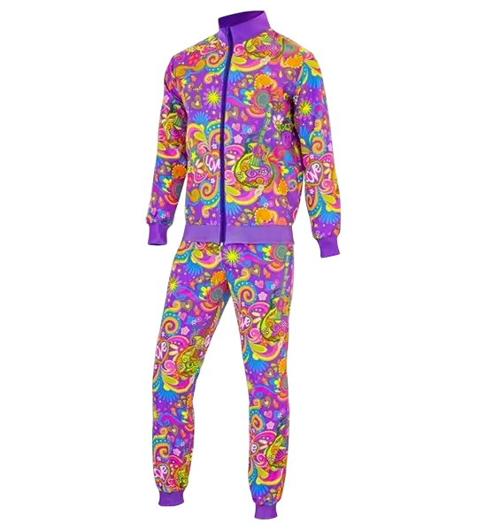 Fluorescerende flower power hippie jumpsuit - L