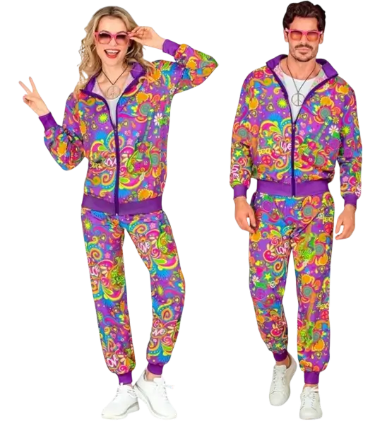 Fluorescerende flower power hippie jumpsuit - XL