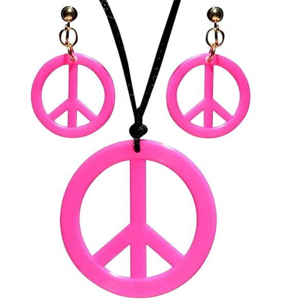 Fluorescerend roze hippie oorbellen & ketting