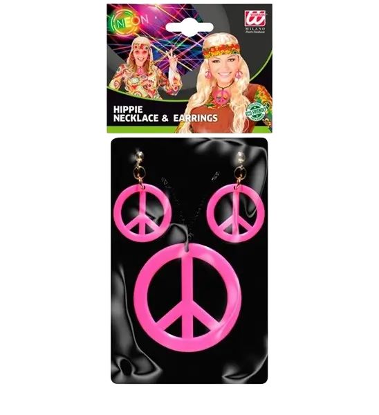 Fluorescerend roze hippie oorbellen & ketting