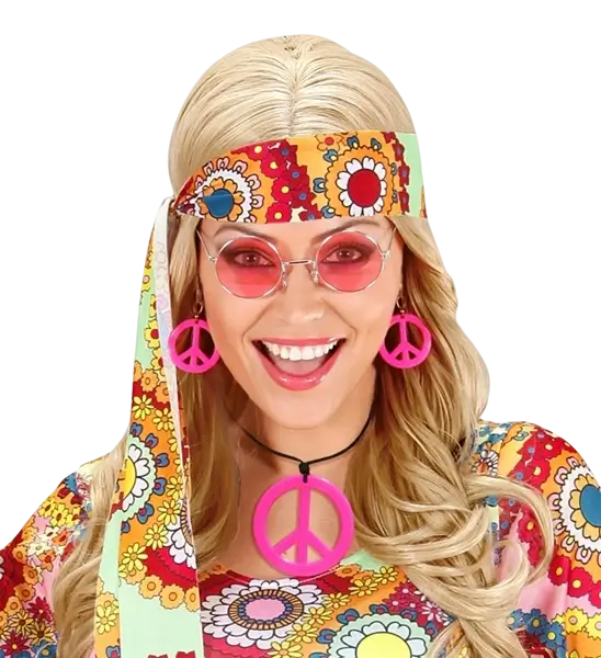 Fluorescerend roze hippie oorbellen & ketting