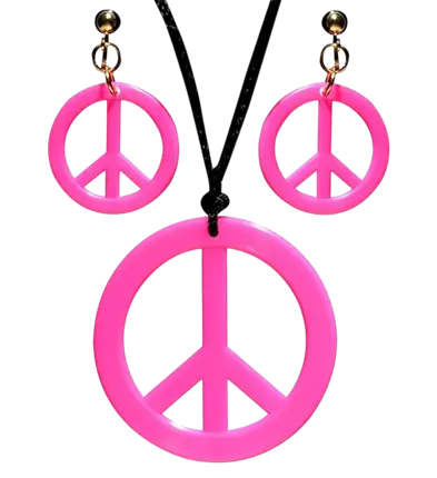Fluorescerend roze hippie oorbellen & ketting