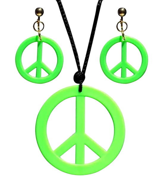 Fluorescerend groene hippie oorbellen & ketting