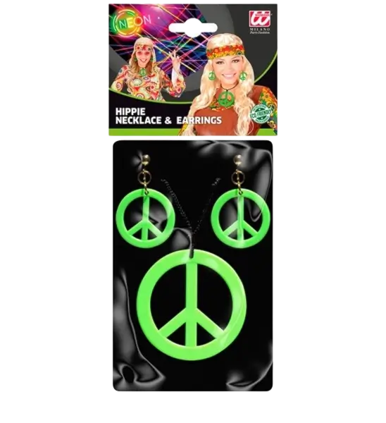 Fluorescerend groene hippie oorbellen & ketting