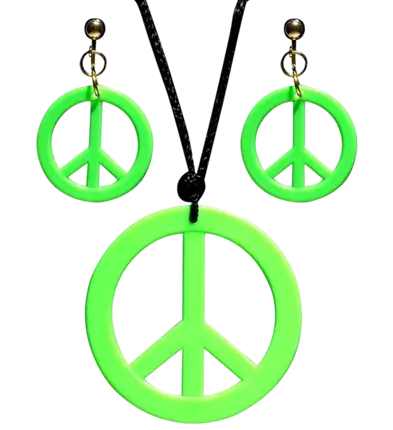 Fluorescerend groene hippie oorbellen & ketting