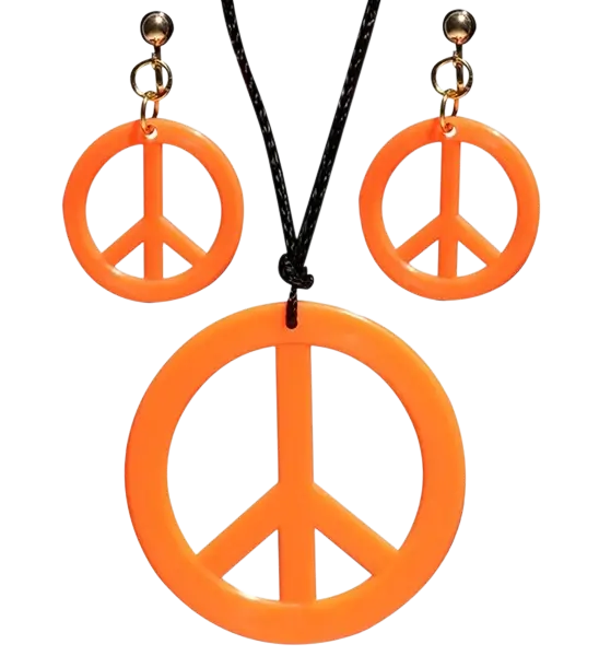 Fluorescerende oranje hippie oorbellen & ketting