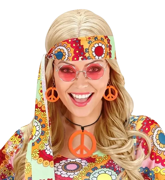 Fluorescerende oranje hippie oorbellen & ketting