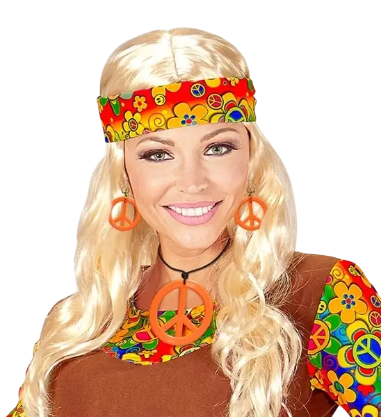 Fluorescerende oranje hippie oorbellen & ketting