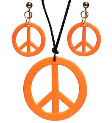 Fluorescerende oranje hippie oorbellen & ketting
