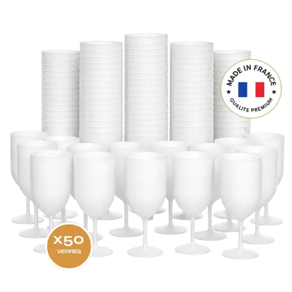 Set van 50 Ecocup-wijnglazen met matglazuur-effect, 12 cl (18 cl tot de rand), herbruikbaar – Geschikt voor wijn, proeverijen en aperitief