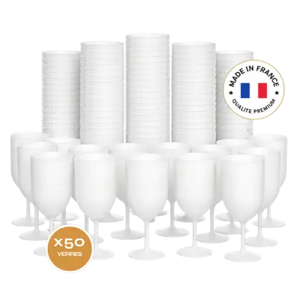 Set van 50 Ecocup-wijnglazen met matglazuur-effect, 12 cl (18 cl tot de rand), herbruikbaar – Geschikt voor wijn, proeverijen en aperitief