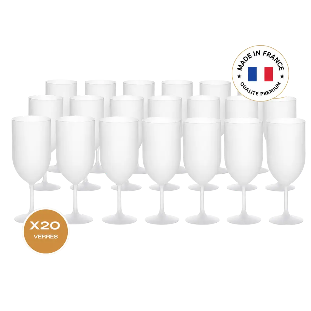 Set van 20 Ecocup-wijnglazen met matglazuur-effect, 12 cl (18 cl tot de rand), herbruikbaar – Geschikt voor wijn, proeverijen en aperitieven