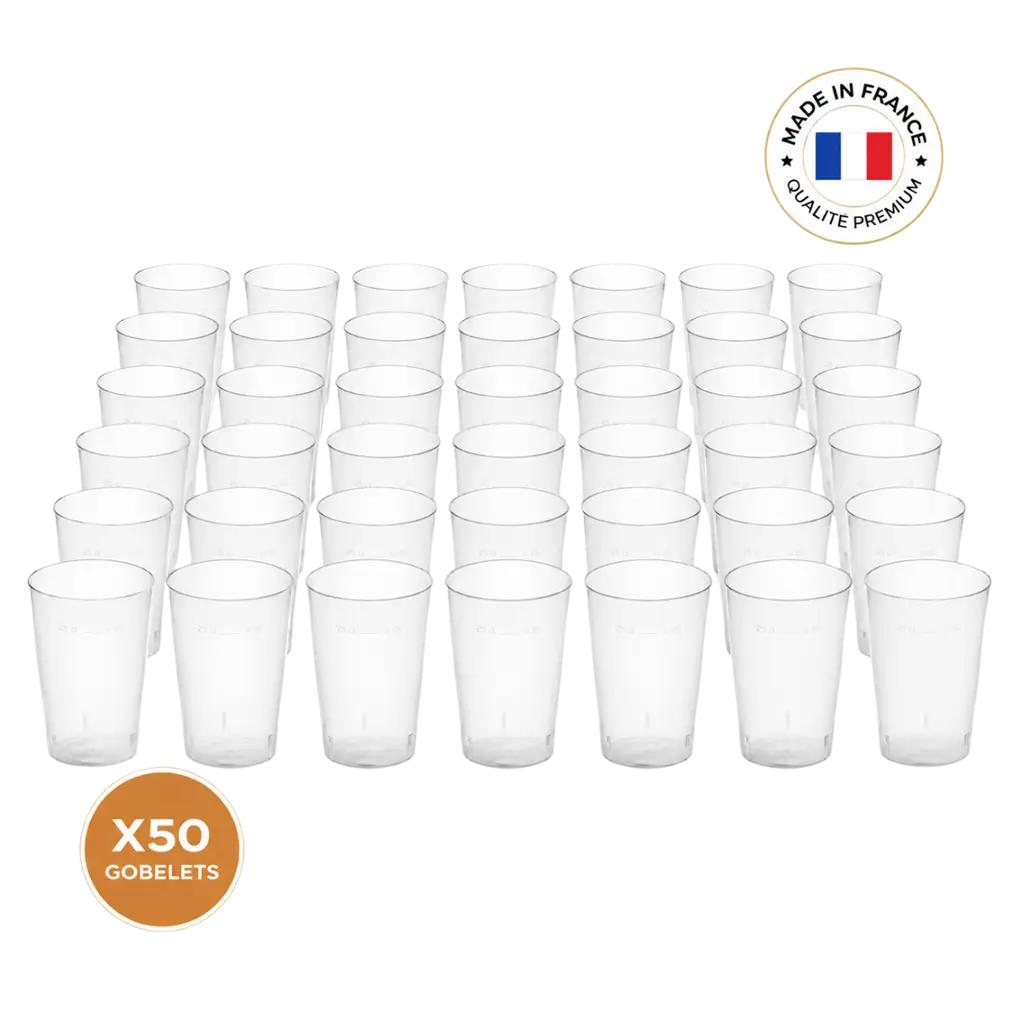 Set van 50 Ecocup-bekers van 25 cl (33 cl tot de rand gevuld), herbruikbaar – Type Demi, sap, frisdrank