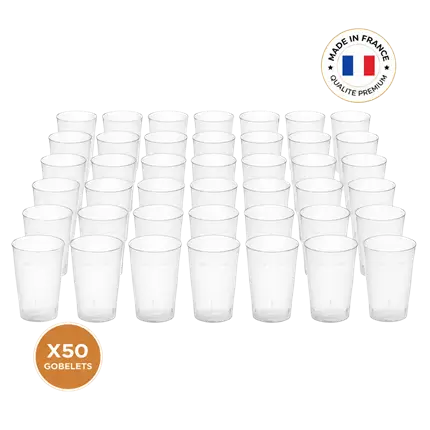 Set van 50 Ecocup-bekers van 25 cl (33 cl tot de rand gevuld), herbruikbaar – Type Demi, sap, frisdrank