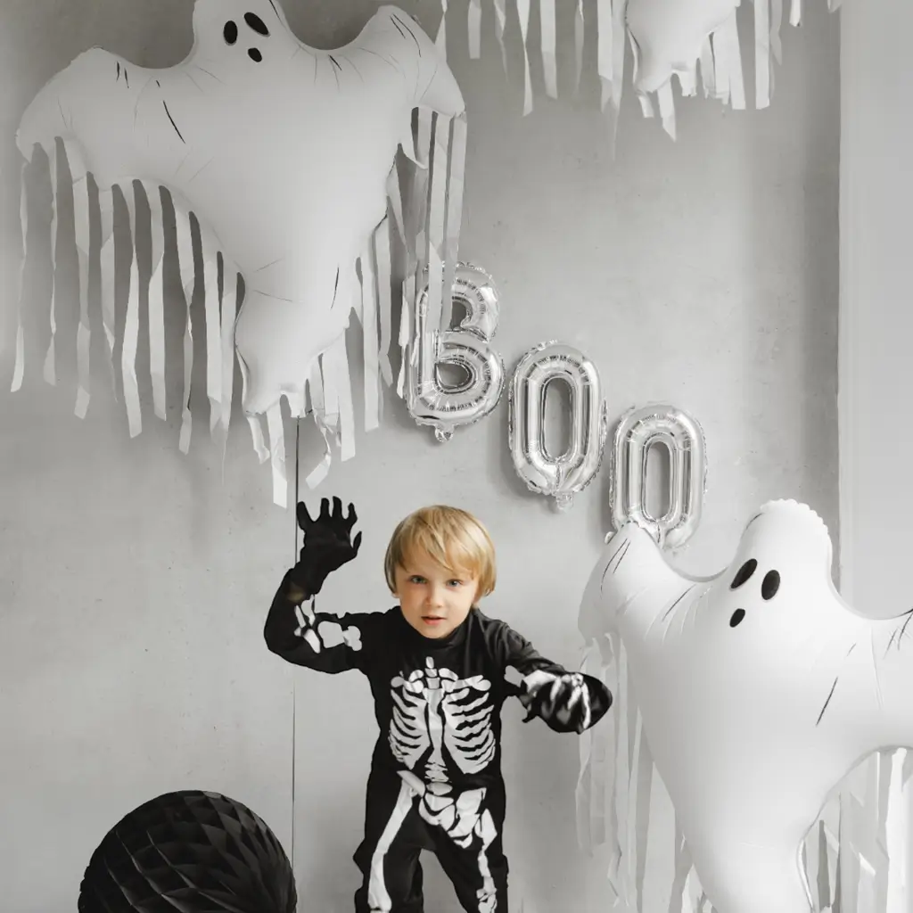 Aluminium ‘Spook’-ballon met franjes 93 x 86 cm – Halloween-decoratie