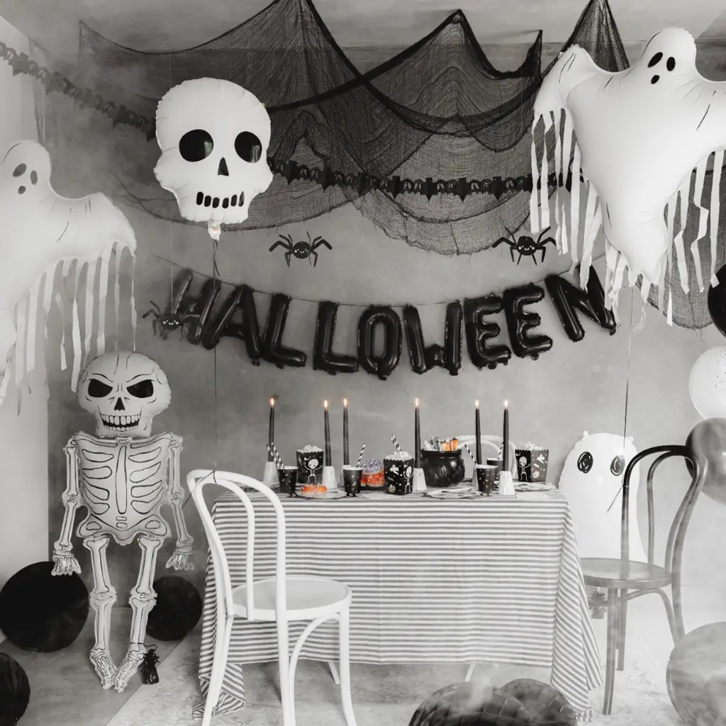 Aluminium ‘Spook’-ballon met franjes 93 x 86 cm – Halloween-decoratie