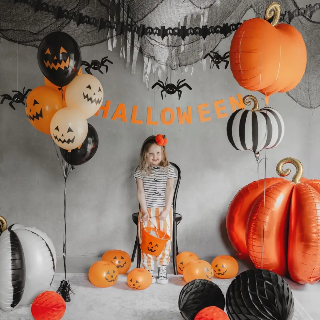 Reusachtige 3D-aluminium pompoenballon 90 x 90 cm – Halloween-decoratie