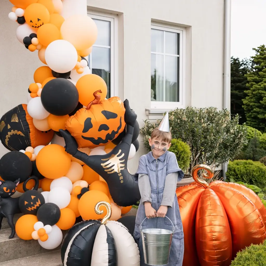 Reusachtige 3D-aluminium pompoenballon 90 x 90 cm – Halloween-decoratie