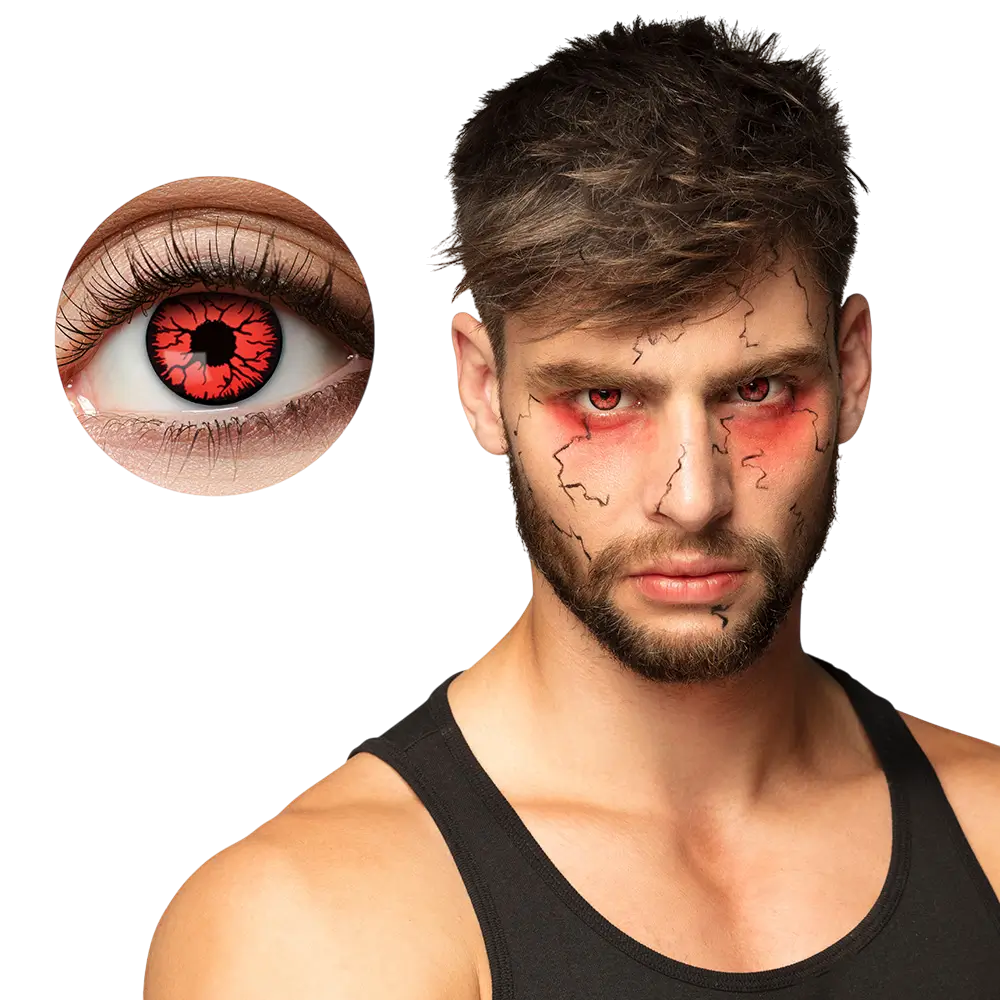 Rode, gebarsten contactlenzen – Zombie, Demon – Halloween-contactlenzen