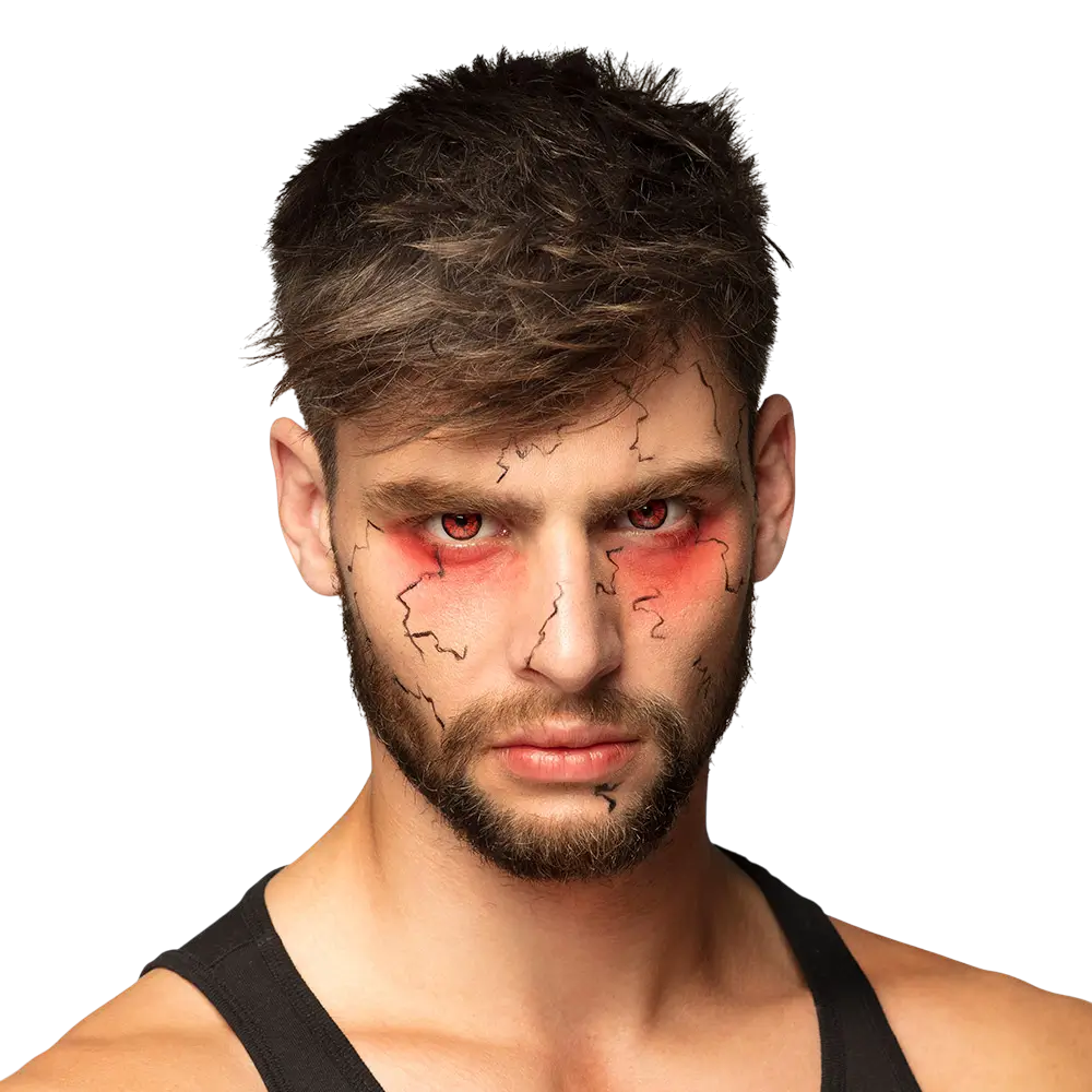 Rode, gebarsten contactlenzen – Zombie, Demon – Halloween-contactlenzen