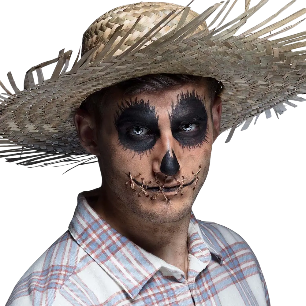Witte contactlenzen met barstjes – Zwarte vogelverschrikker – Halloween-contactlenzen