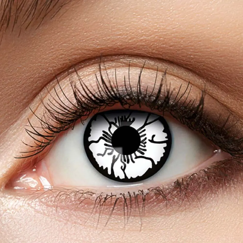 Witte contactlenzen met barstjes – Zwarte vogelverschrikker – Halloween-contactlenzen