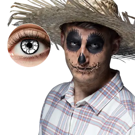 Witte contactlenzen met barstjes – Zwarte vogelverschrikker – Halloween-contactlenzen