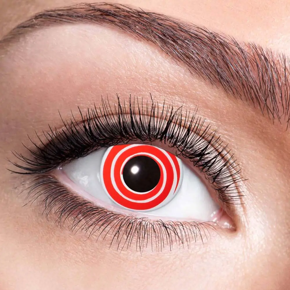 Rode en witte spiraalvormige contactlenzen – Halloween-contactlenzen