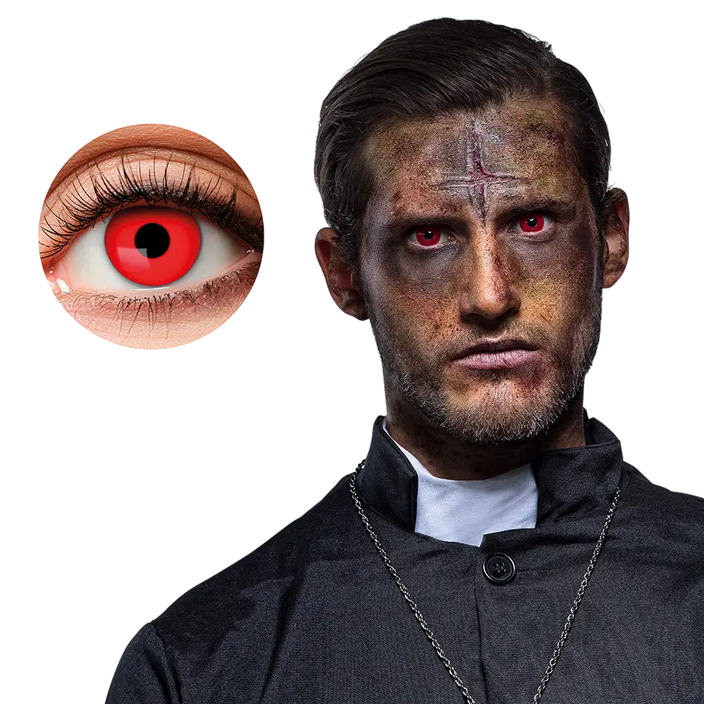 Contactlenzen met rode ogen en zwarte pupil – Duivelse Halloween-contactlenzen