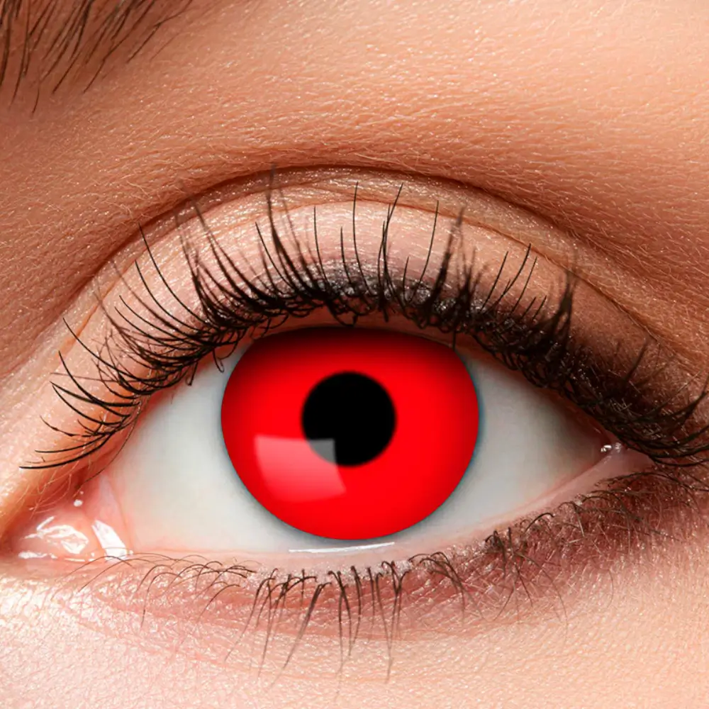 Contactlenzen met rode ogen en zwarte pupil – Duivelse Halloween-contactlenzen