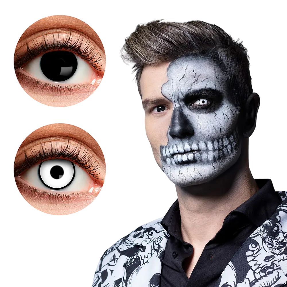 Zwart-witte Skullface-contactlenzen – Halloween-contactlenzen