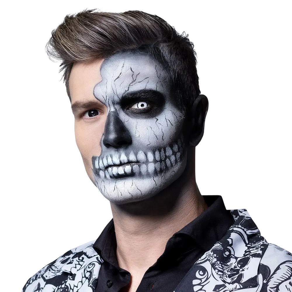 Zwart-witte Skullface-contactlenzen – Halloween-contactlenzen