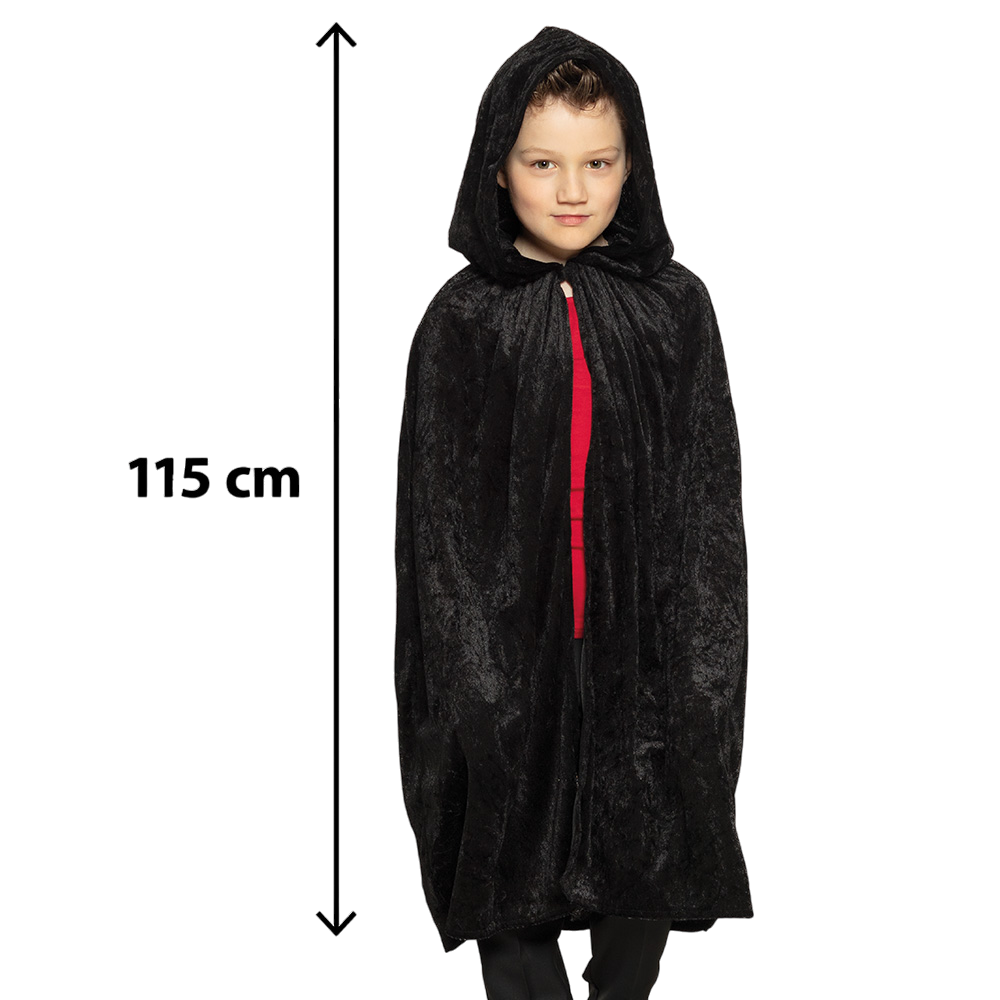 Zwarte cape voor kinderen 115 cm – Halloween-kostuum