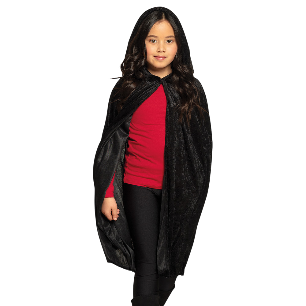 Zwarte cape voor kinderen 115 cm – Halloween-kostuum