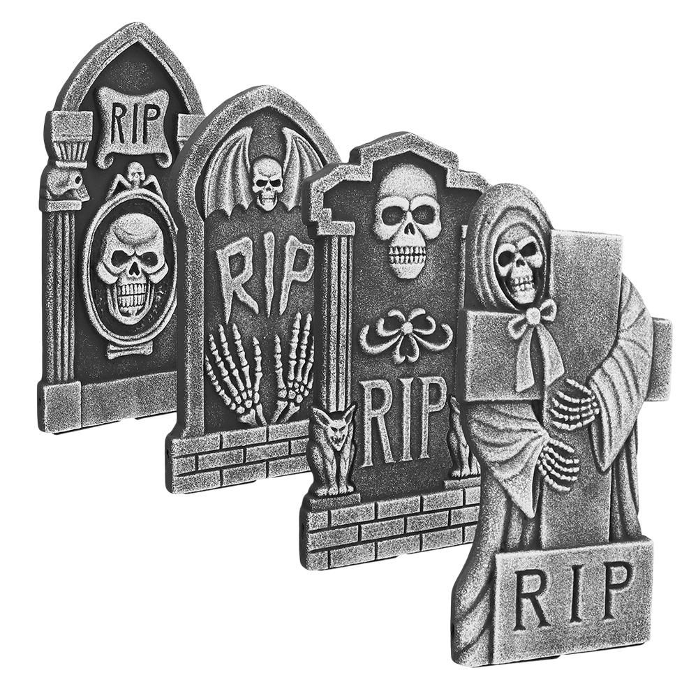 Set van 4 grafstenen met ‘RIP’ 41 x 20 cm – Halloween-decoratie