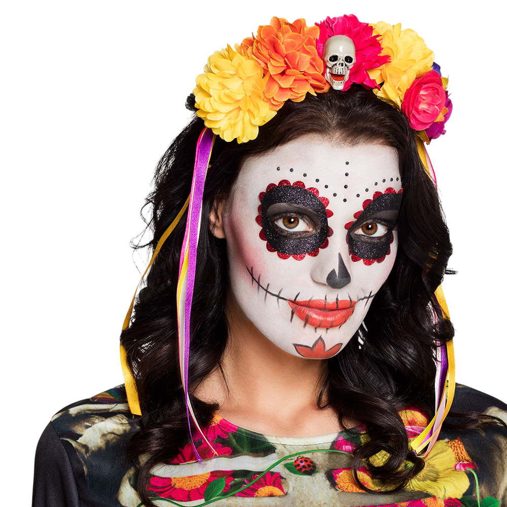 Haarband met bloemen en doodskoppen – Día de los Muertos – Dag van de Doden